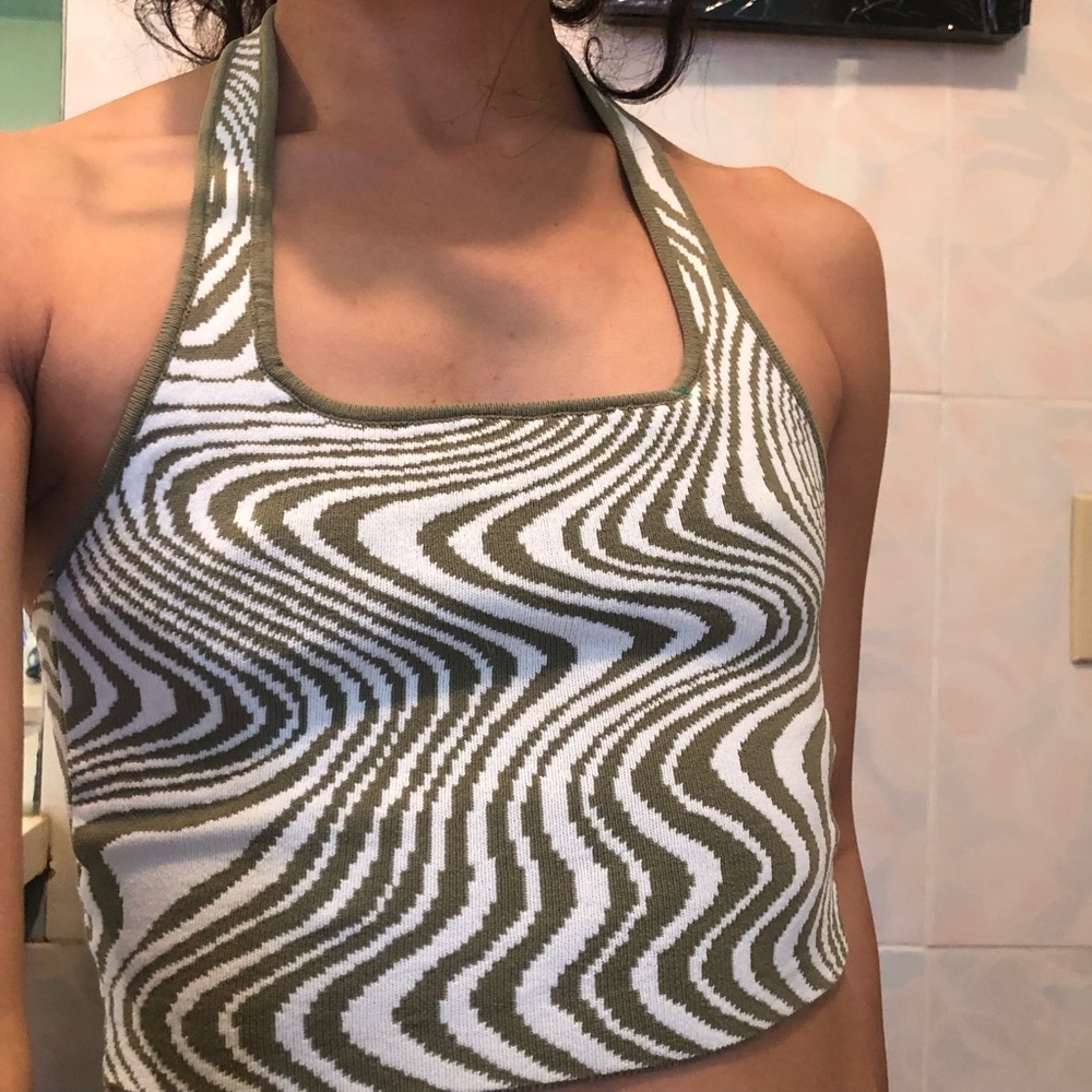 Green Milky swirl halter top abstract